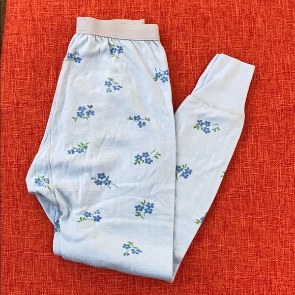 Vintage Other - VTG 80s Blue Floral Thermal Leggings Pants